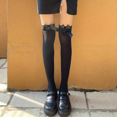 Bow Thigh High Stockings Lace Over The Knee Socks Women's Hosiery