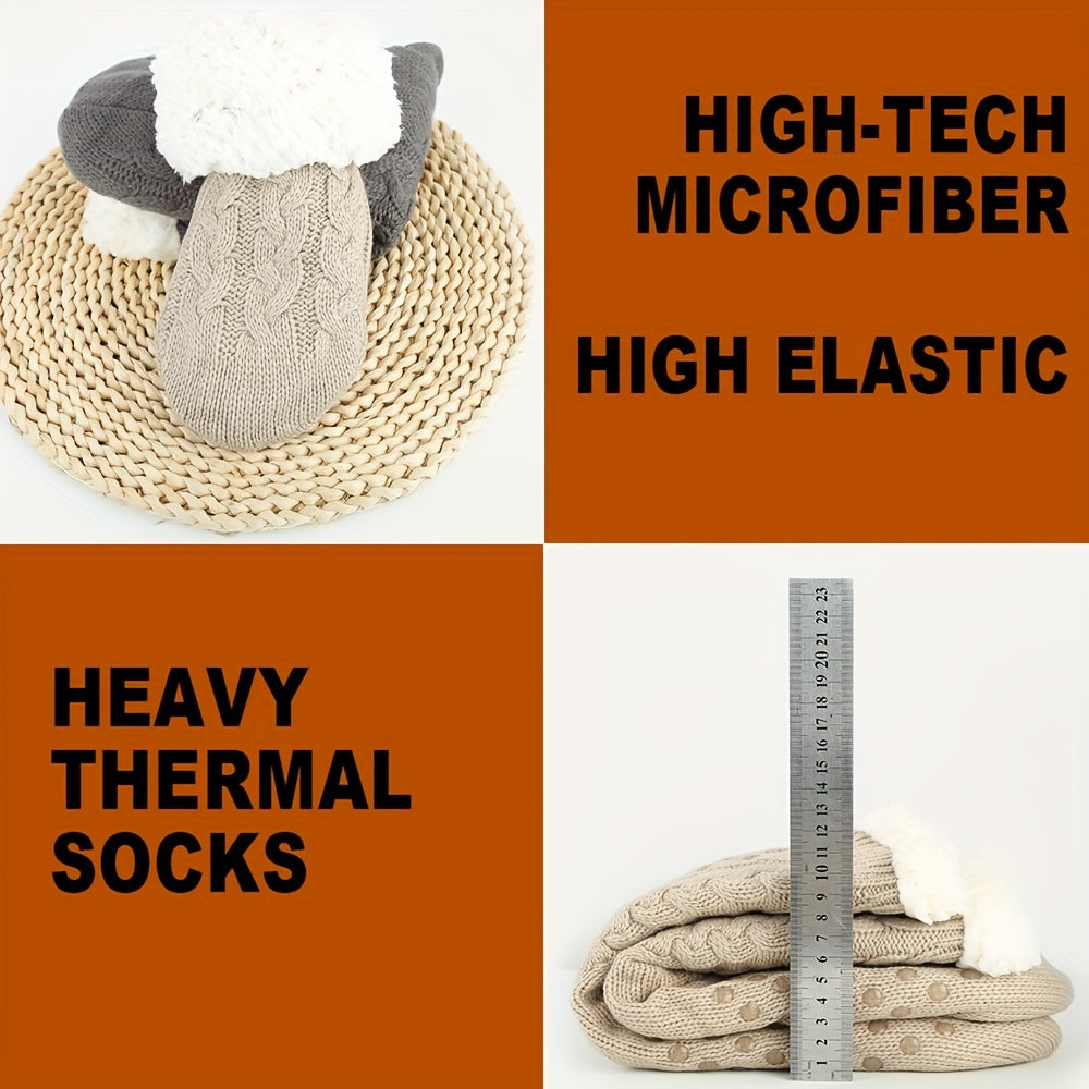 Winter Fleece Lined Mid Calf Socks With Grips