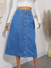 Denim Maxi Skirt Button Front Women's Clothing