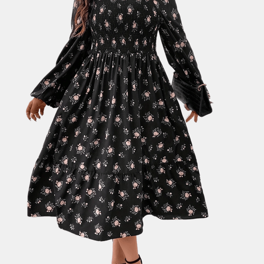 Floral Print Lantern Sleeve Maxi Dress