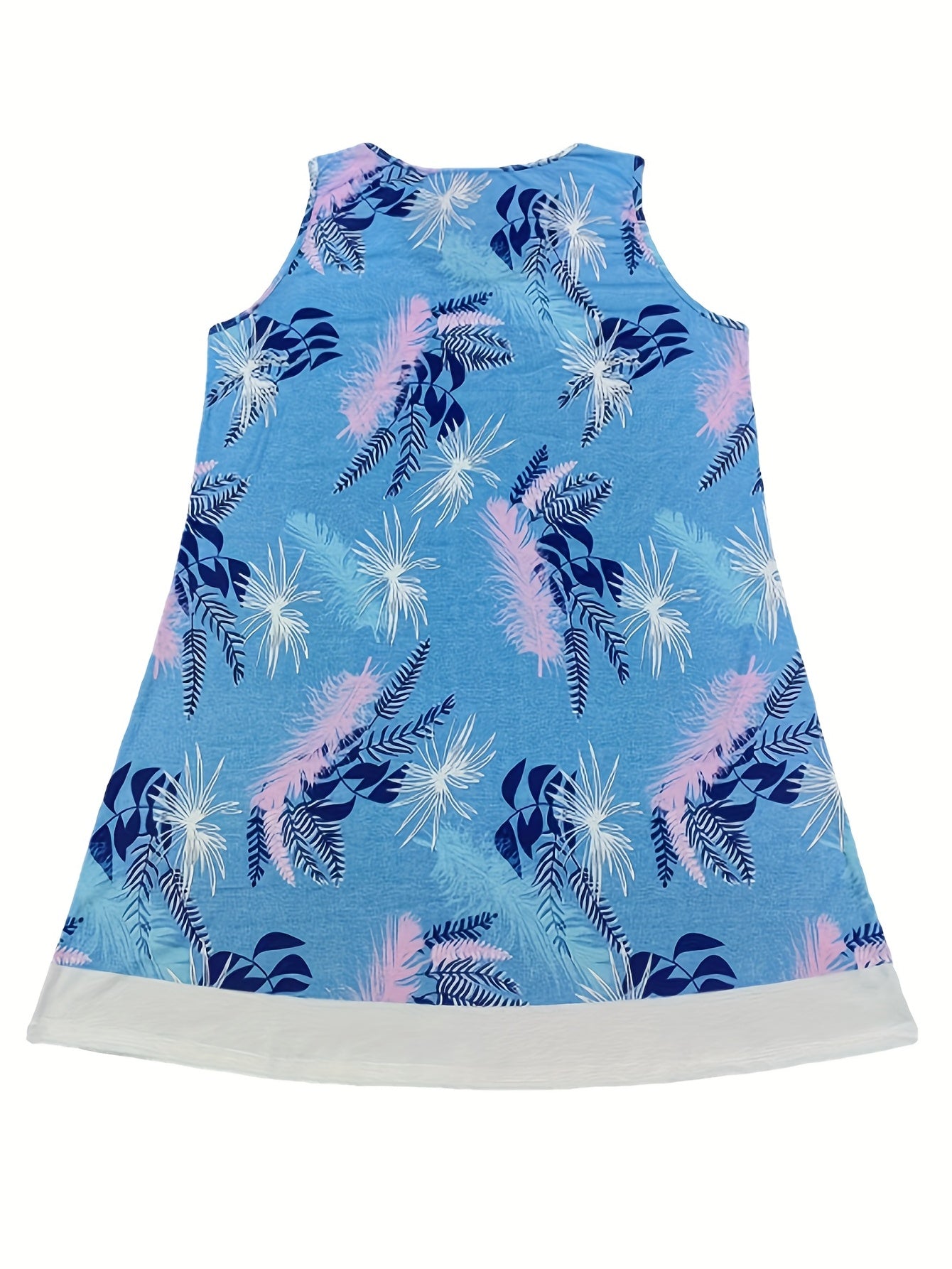  Tank Dress Colorblock Floral Print Round Neck Slight Stretch