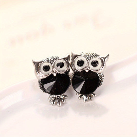 Rhinestone Owl Stud Earrings Decorative Accessories Holiday Gift
