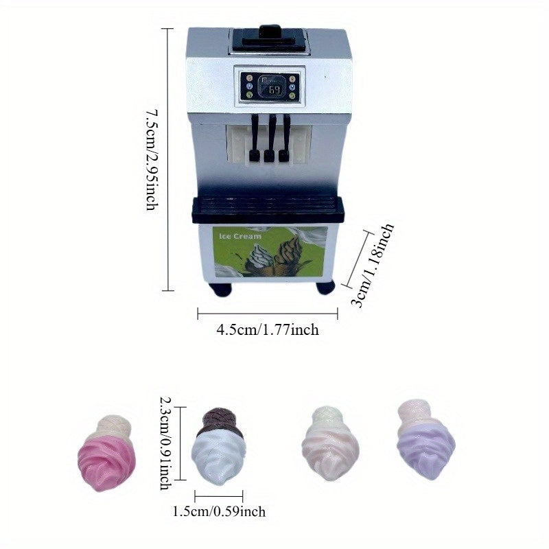 1:12 Mini Ice Cream Machine & Cones Set Dollhouse Decor Tea Shop Modeling