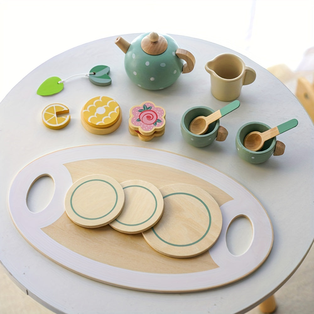 Wooden Tea Set for Kids with House and Cake
