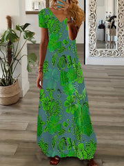  Floral Print V Neck Maxi Dress
