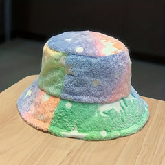 Colorful Fluffy Furry Bucket Hat Winter Warm Faux Fur Fisherman Cap