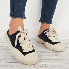 Vintage Lace Up Canvas Mules Sneakers Flat Shoes