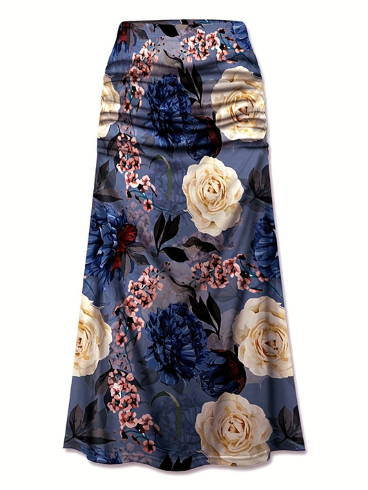 Floral Print High Rise Stretch Maxi Skirt