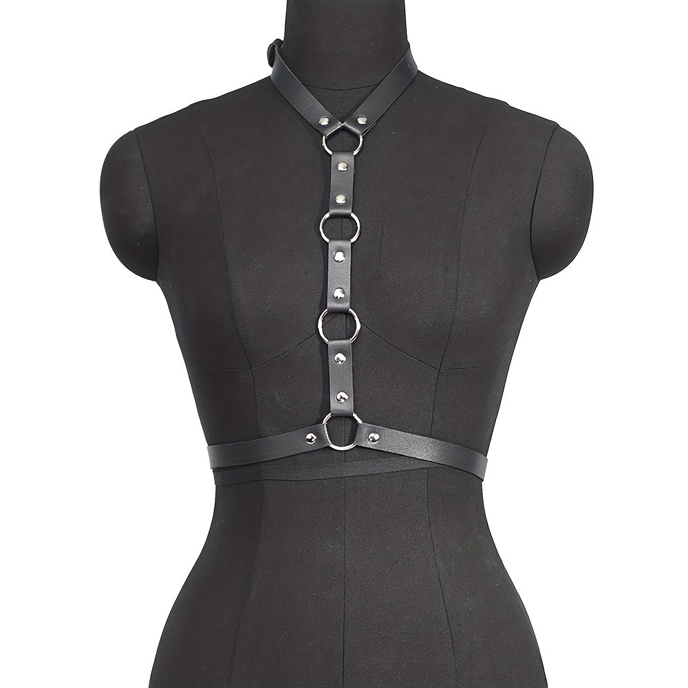 Gothic PU Leather Belt Chest Harness for Women Punk Rivet Body Harness