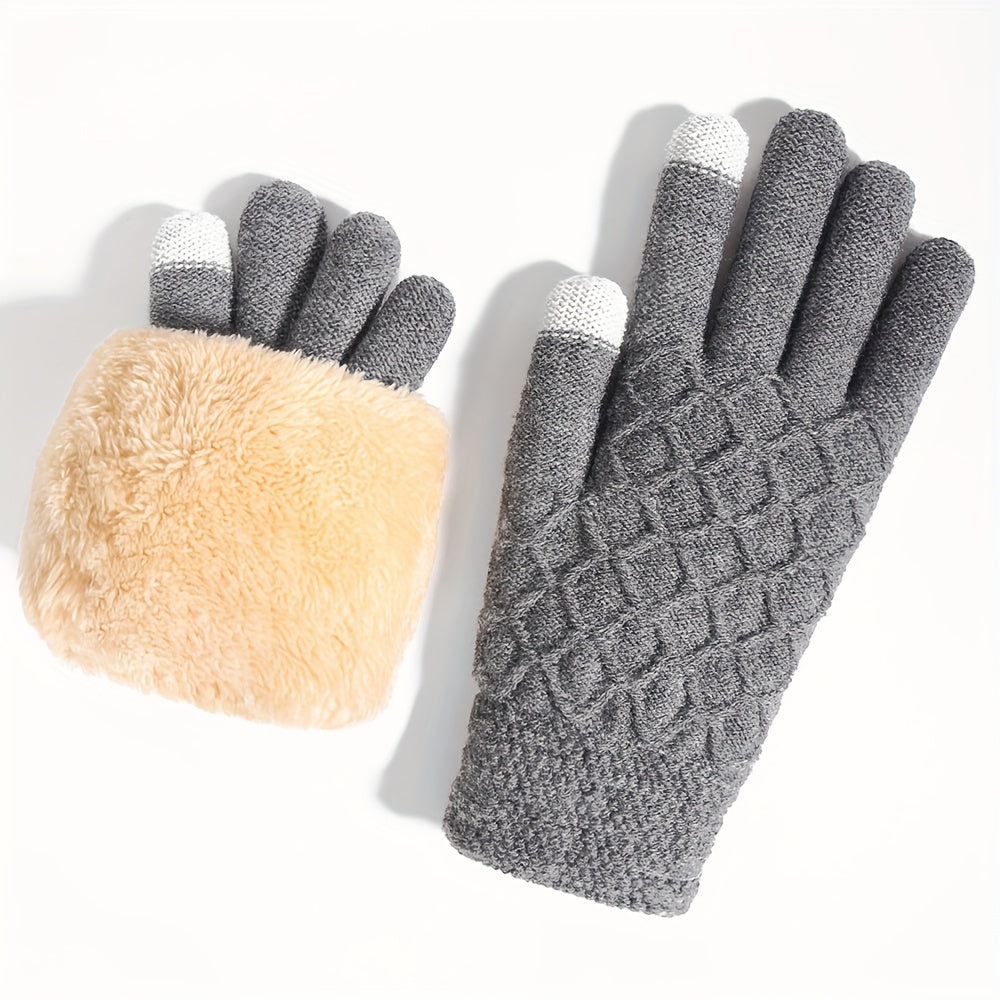 Winter Double Layer Velvet Thickened Gloves Touch Screen Full Finger Gloves