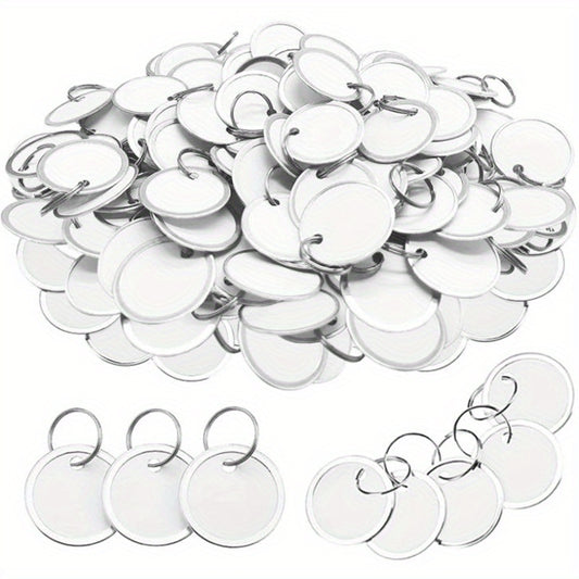 50pcs Metal Rim Key Tags 3.1 Cm Paper Labels Round Plastic Key Chain Tags