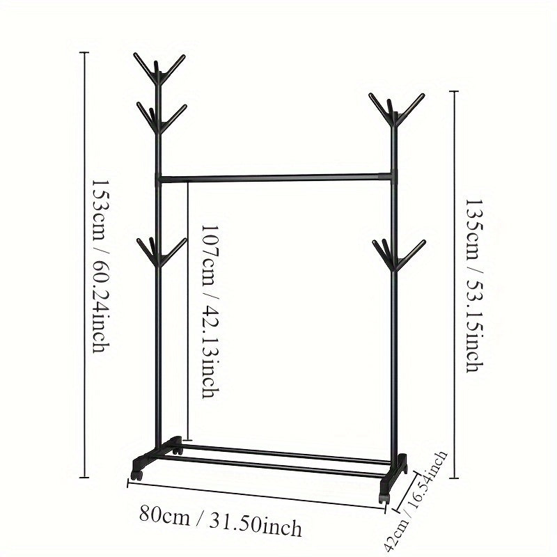 Garment Rack With 2 Top Rods Standing Clothes Rack Lower Storage