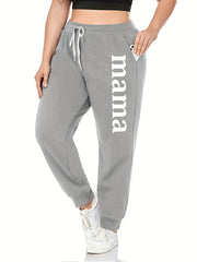 Mama Letter Print Drawstring Sweatpants Plus Size