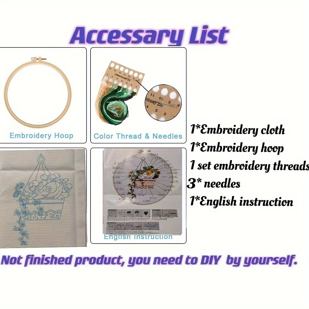Naughty Kitten Embroidery Kit for Beginners - Cat Pattern Cross Stitch Set