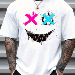 Cross Eyes Smile Face Print Men's Graphic T shirt Casual Comfy Tees