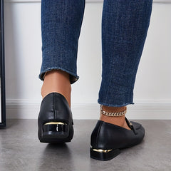 Women's Square Toe Low Heel Loafers with Buckle, Soft Sole Slip On Shoes
