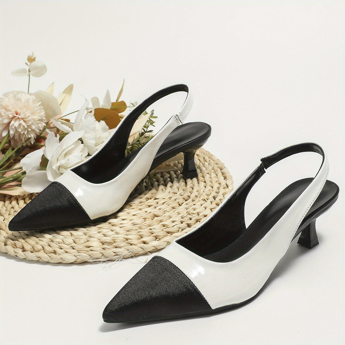 Colorblock Kitten Heel Satin Sandals Slingback