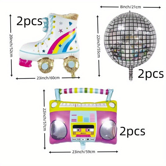 6pcs Roller Skate Sound 4D Disco Balloons for 70's & 80's Disco Theme