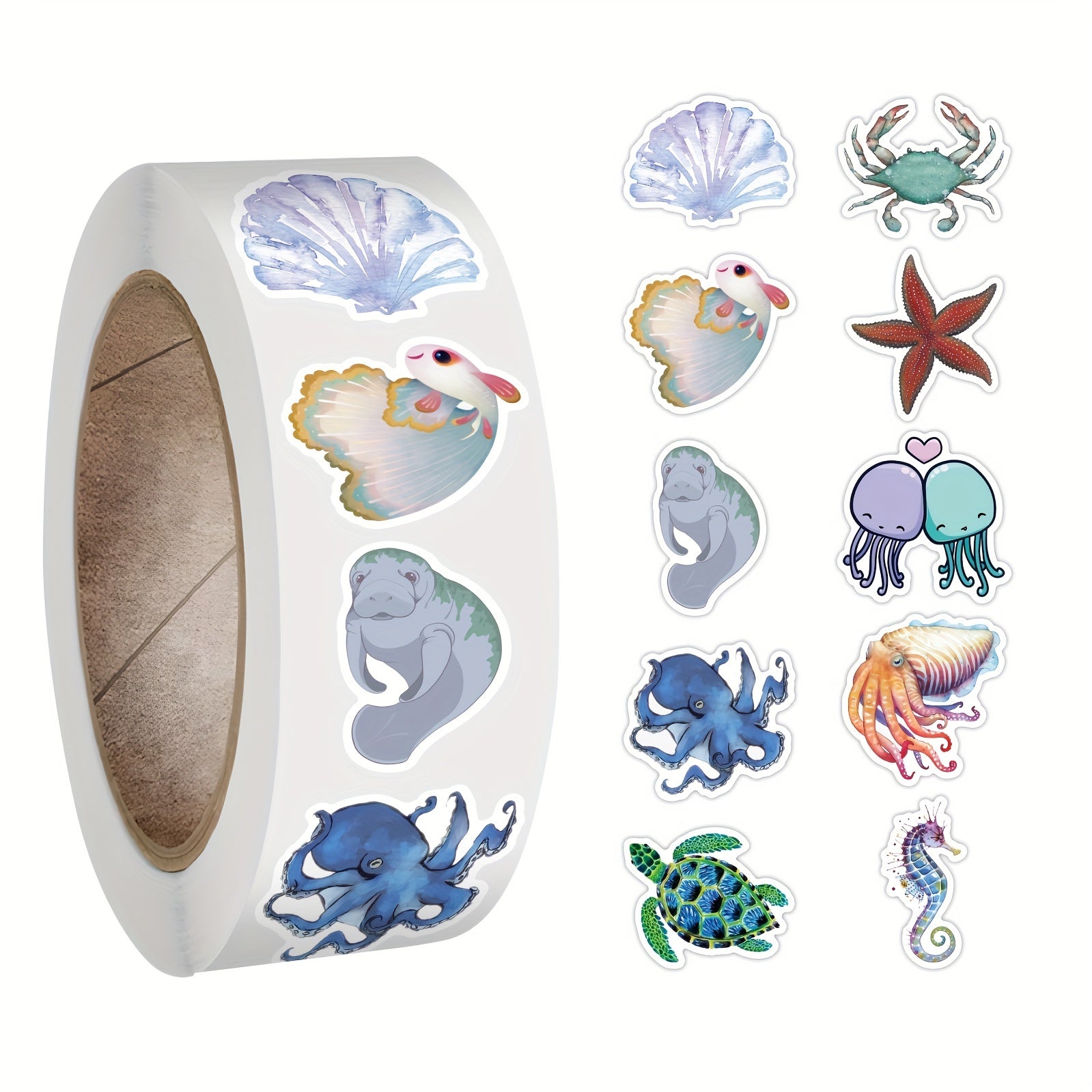 500pcs Ocean Stickers Roll - Waterproof Vinyl Decal