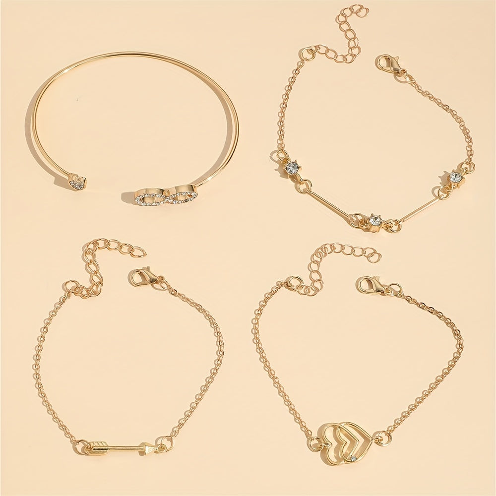 4 Pcs Boho Style Bangle Bracelets Set, Dainty Hand Jewelry Decor