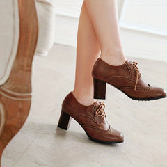 Women's Chunky High Heels Brogues Lace-Up Oktoberfest Dress Shoes