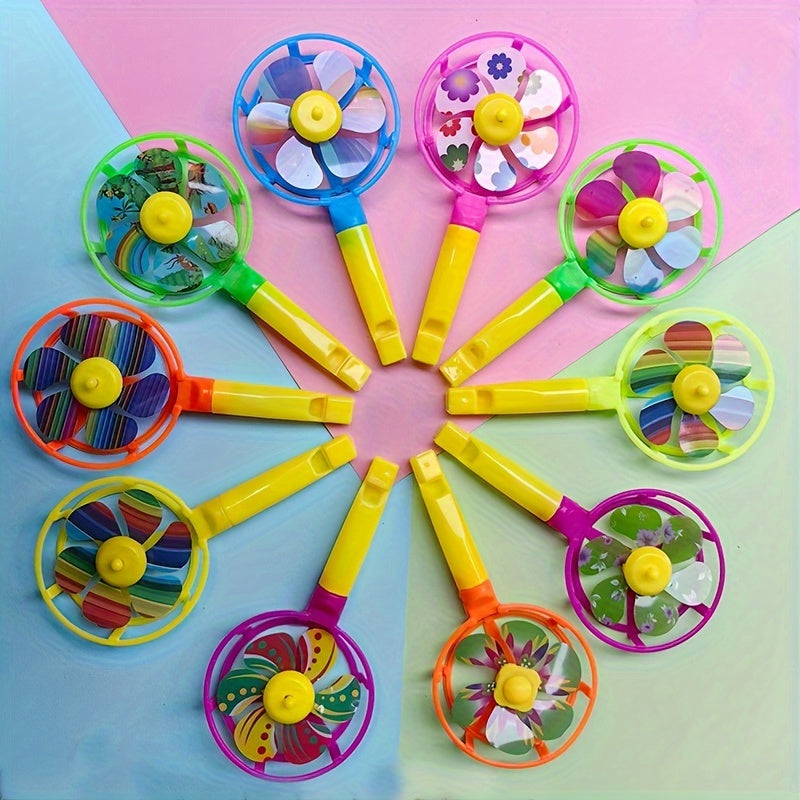 10pcs Colorful Small Windmill Whistle Aid Props Candy Colorful Whistle Windmill
