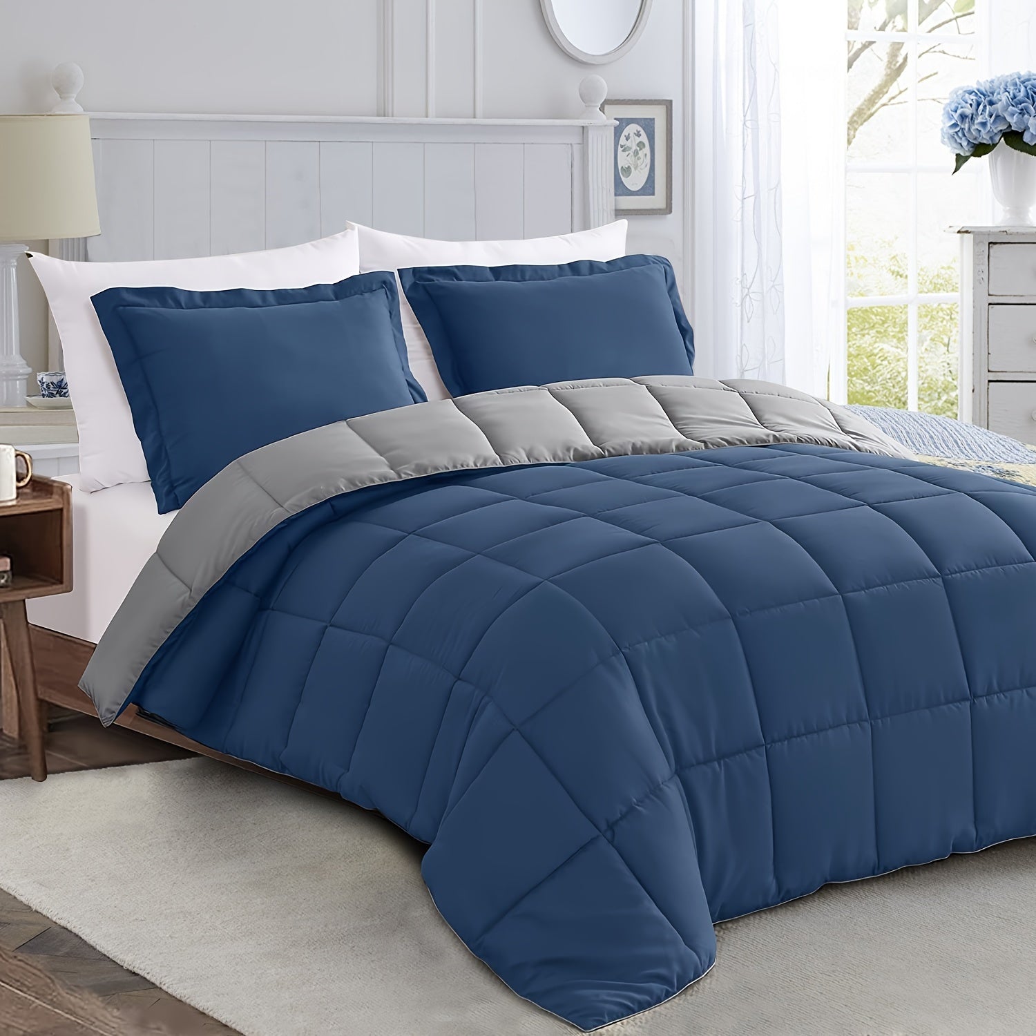 Solid Comforter Set 1 Comforter & 2 Pillow Shams Twin Full Queen King