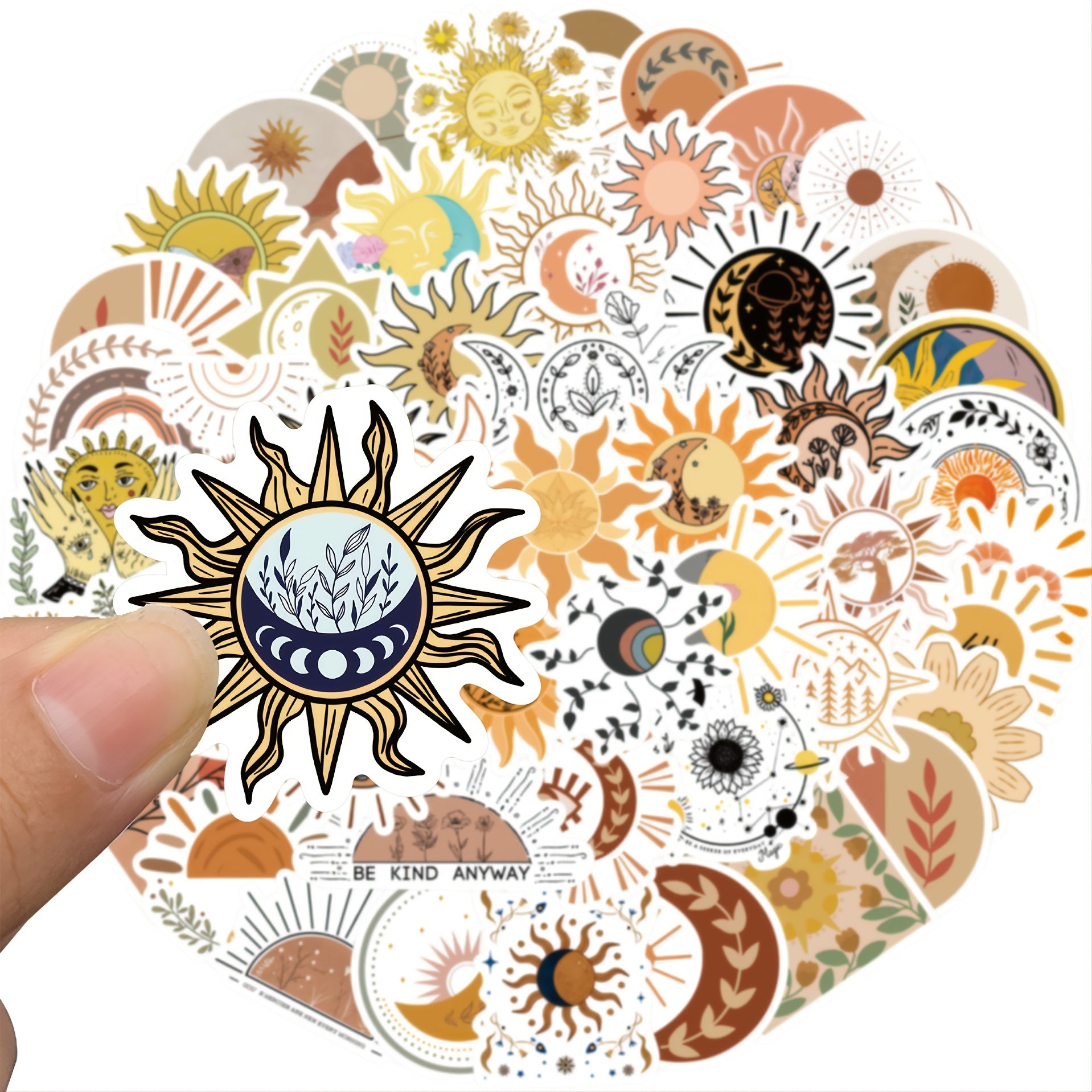 Bright Sun & Flower Doodle Stickers for Decorating Luggage Guitars Notebooks