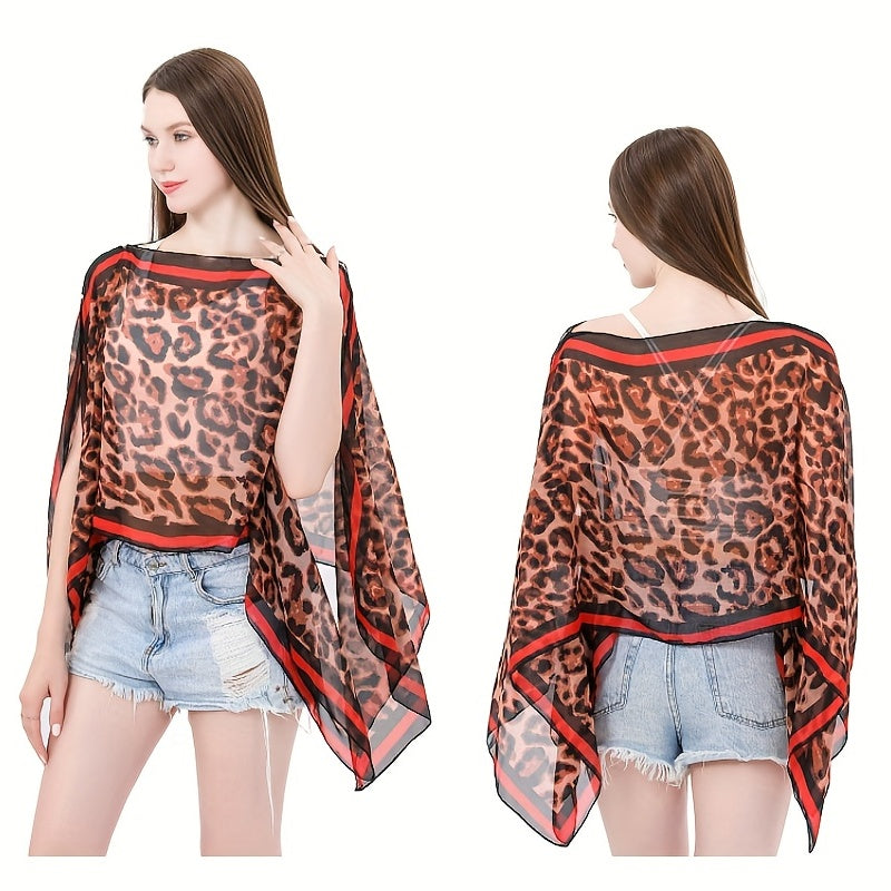 Leopard Print Gauze Shawl Bikini Cover Up Travel Beach Towel