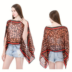 Leopard Print Gauze Shawl Bikini Cover Up Travel Beach Towel