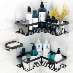 Stainless Steel Corner Shower Caddy with Soap Holder & Canister & Hooks