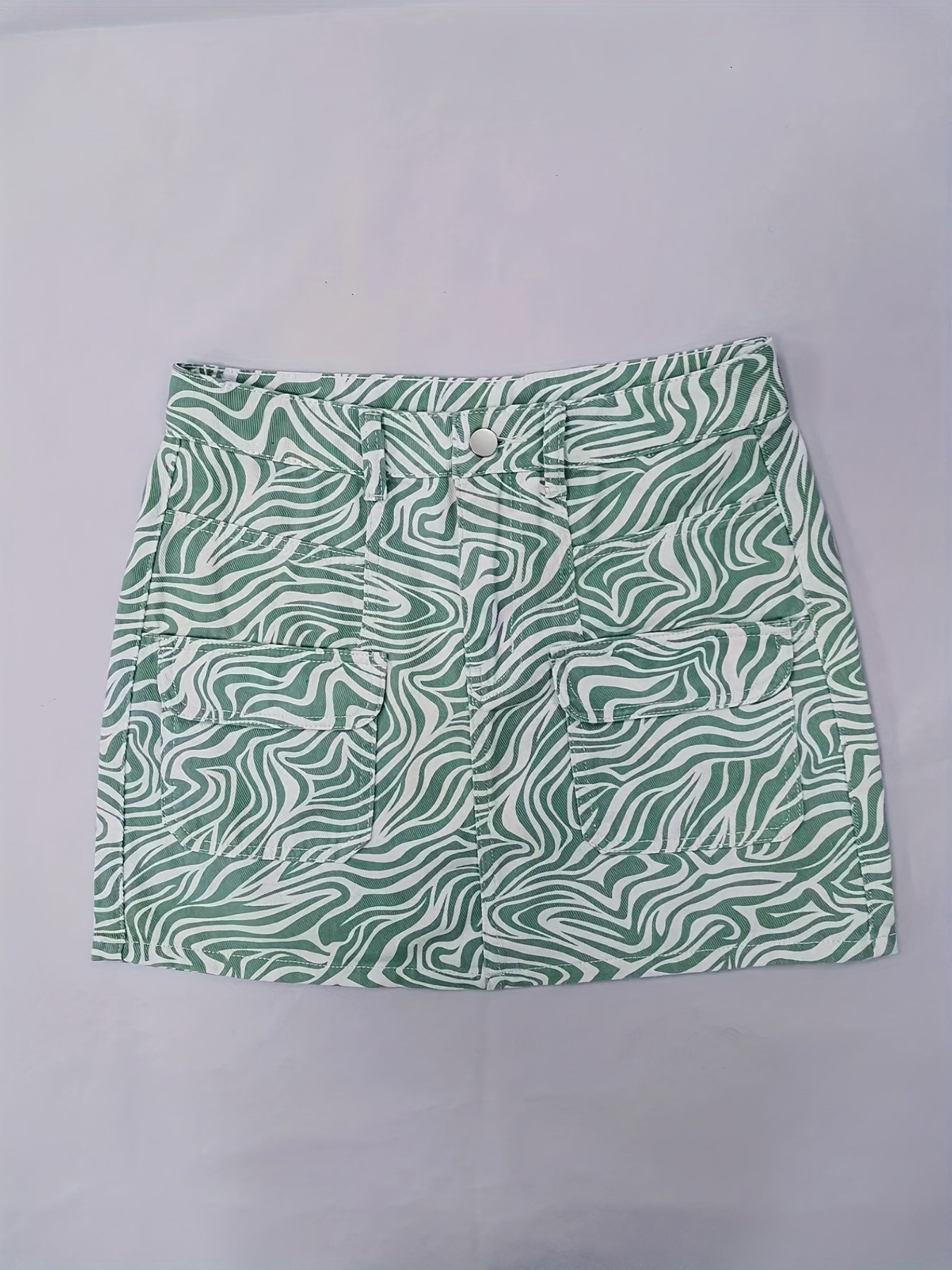 Fluid Striped Print Denim Skirt Non Stretch Casual Denim Skirt
