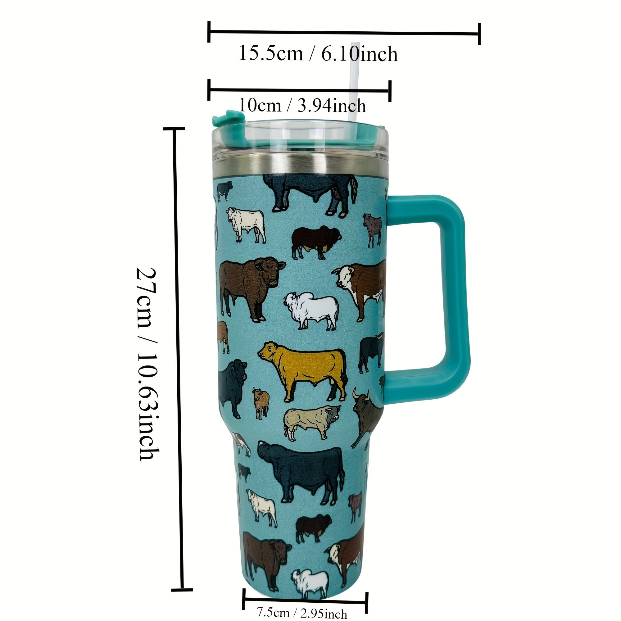 Cow Pattern 40 OZ Tumbler With Handle Stainless Steel Water Cup