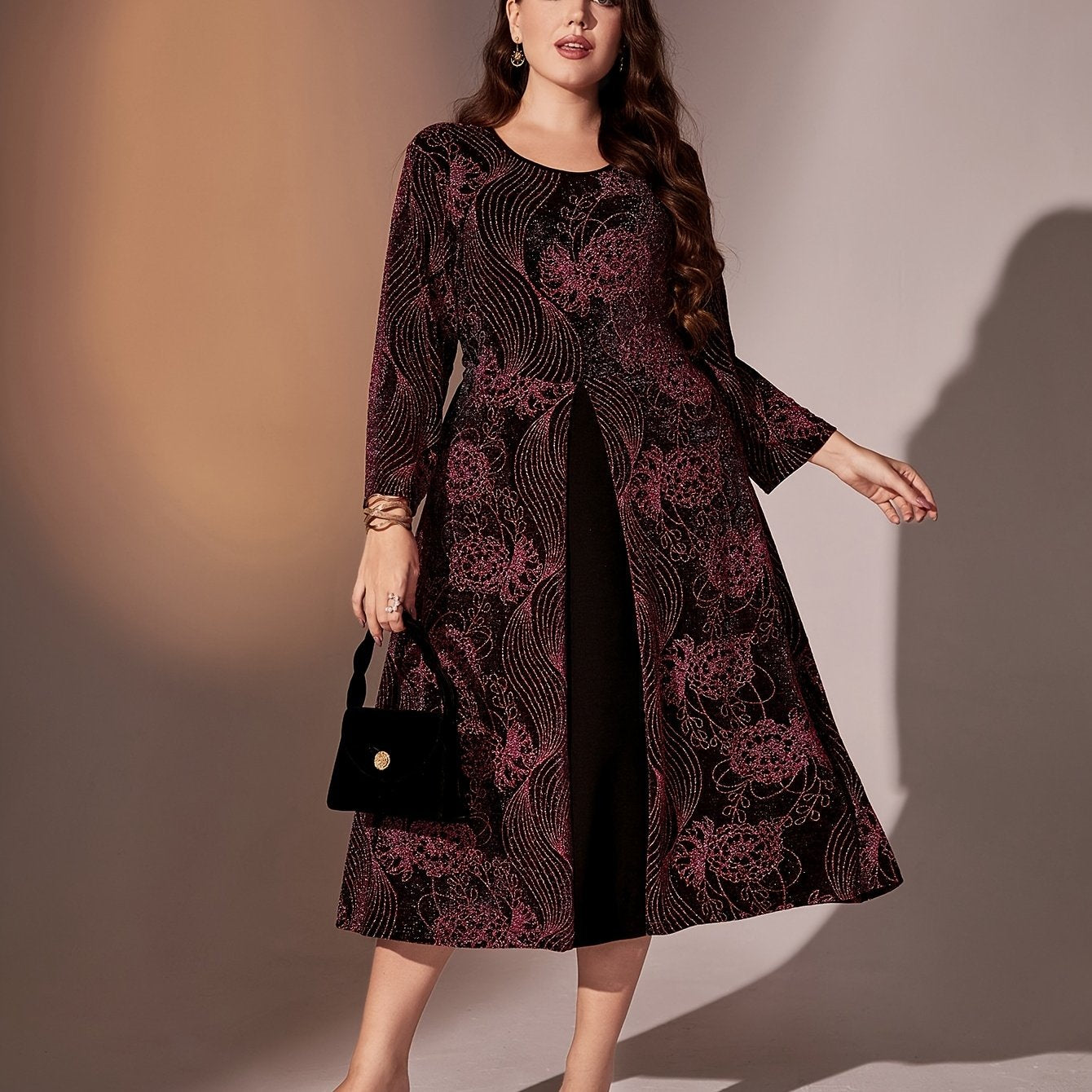  Glitter Floral Print Maxi Dress