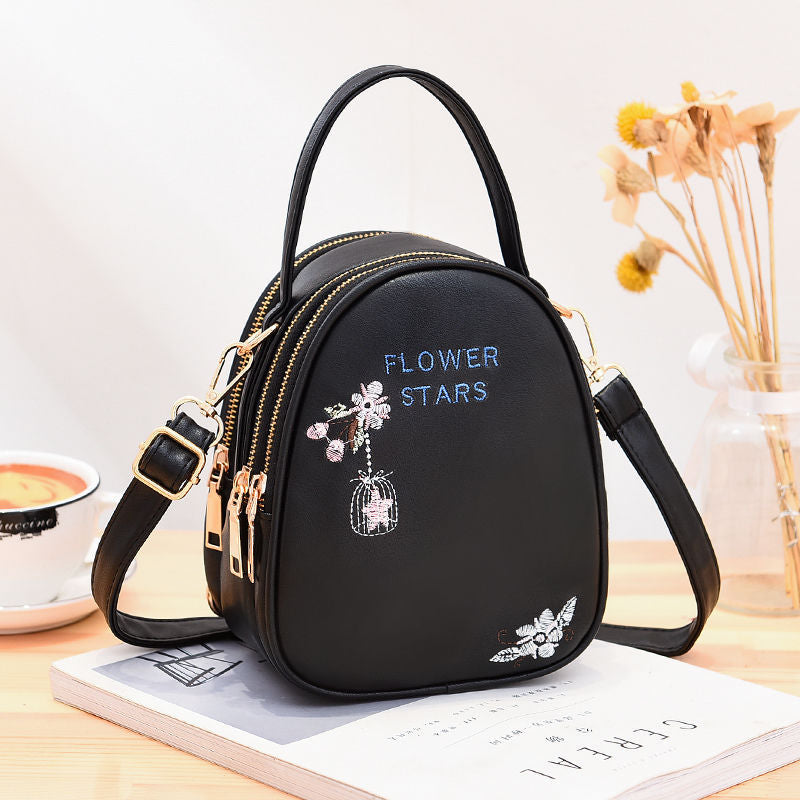 Mini Flower Embroidery Backpack Women's Handbag Stylish Crossbody Purse