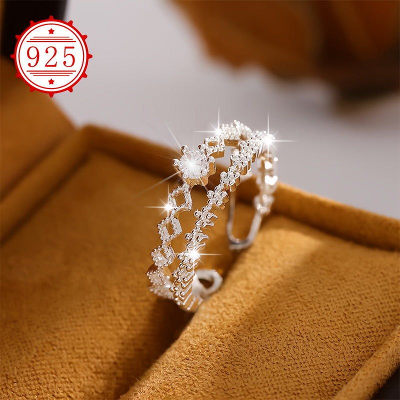 925 Silver Adjustable Double Layer Star CZ Open Ring