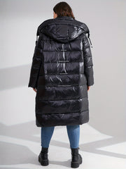 Solid Long Length Parka Hooded Outerwear Women's Clothing