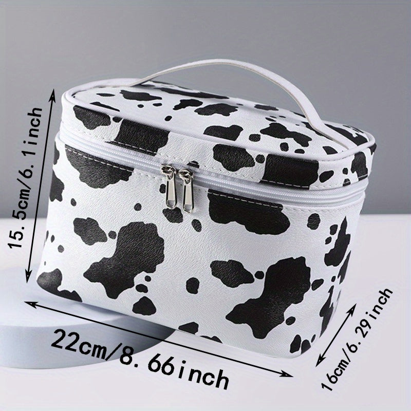Cow Print Makeup Bag with Zipper Closure