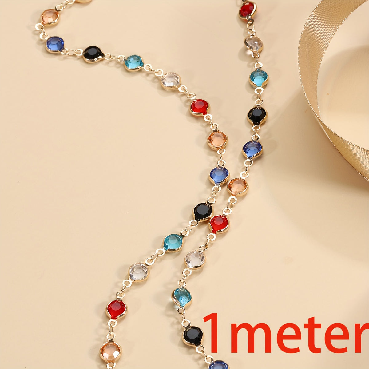 1 Meter Mixed Crystal Zircon Bezel Charms Beads Chain DIY Necklace Bracelet