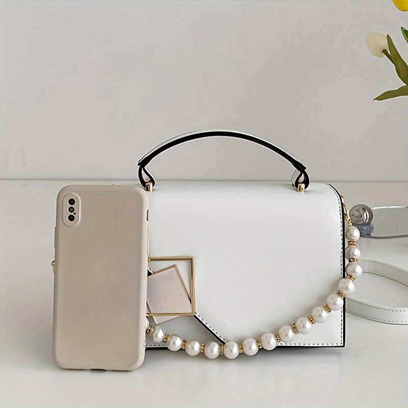 Women's Square Handbag Faux Pearl Chain Crossbody Bag