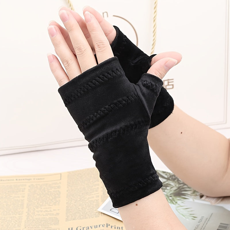 Winter Velvet Warm Half Finger Gloves For Men Women