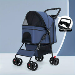 Lightweight Folding Dog Stroller 4 Wheels Portable Travel Carrier