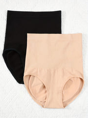 2pcs Tummy Control Briefs High Waist Panties Women's Lingerie