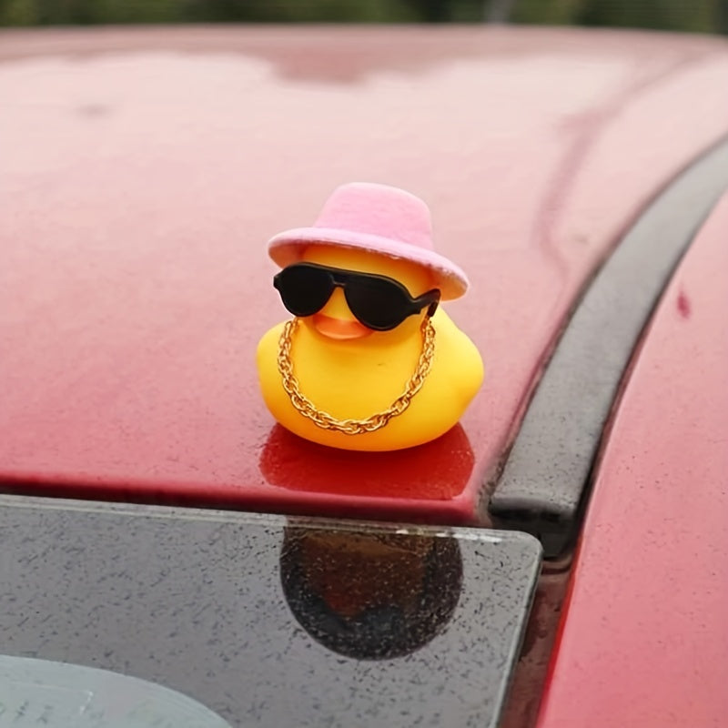 Rubber Yellow Duck Car Ornament Sunglasses Jazz Hat Necklace Bath Party Toys