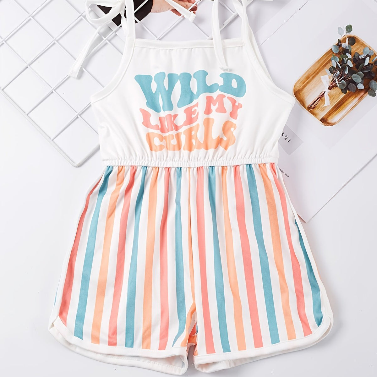 Toddler Girls WILD LIKE MY CURLS Stripe Cami Rompers