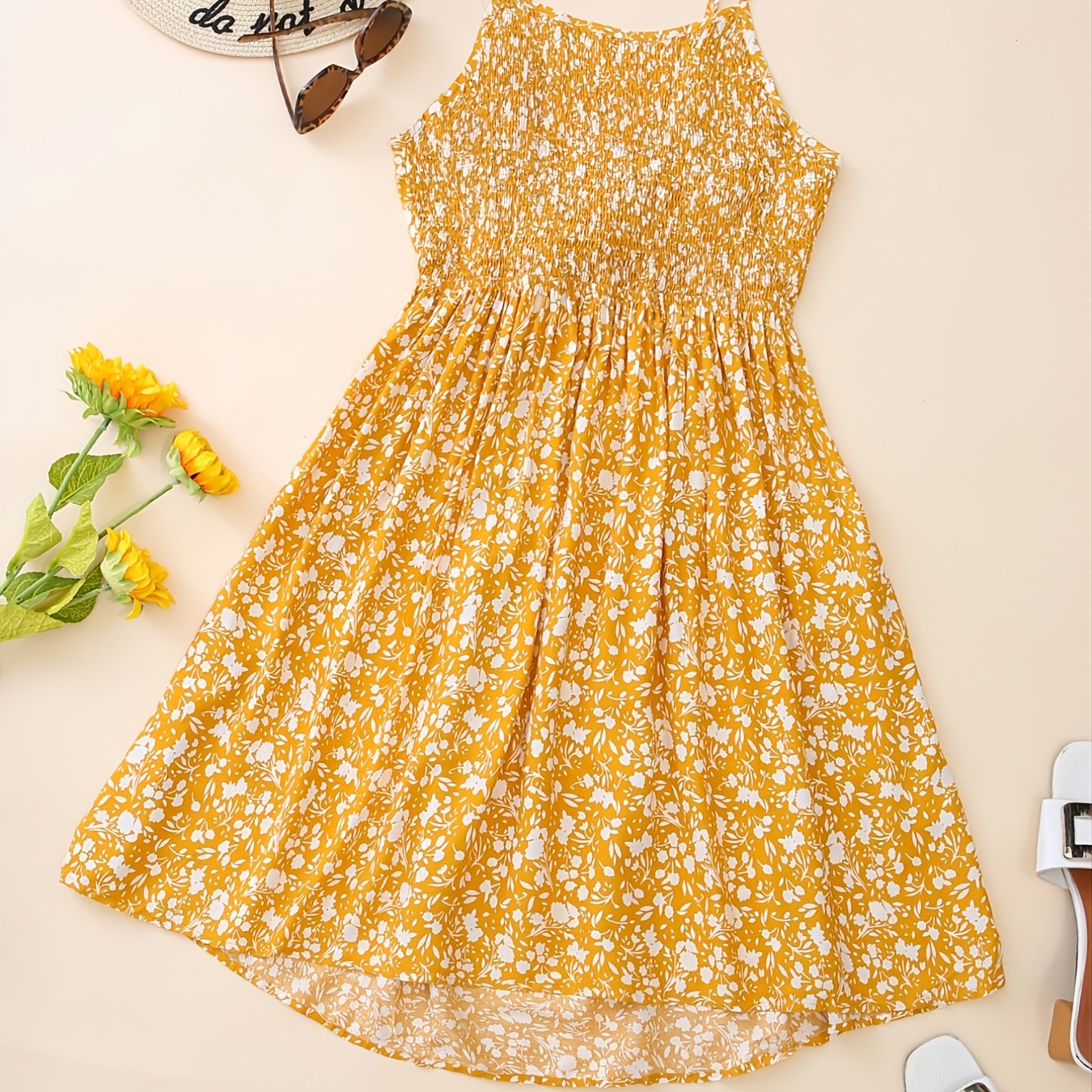  Ditsy Floral Print Ruffled Cami Dress