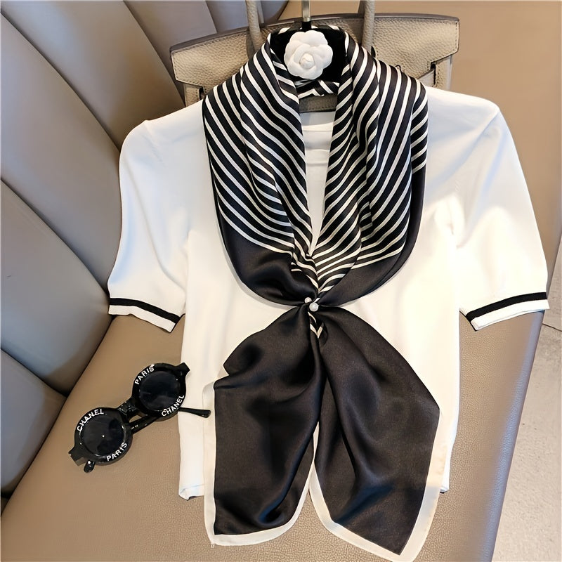 Striped Shawl & Satin Square Scarf Bandana Silk Head Wrap