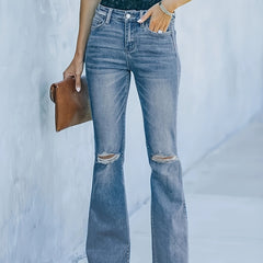  Washed Ripped Flared Leg Jeans