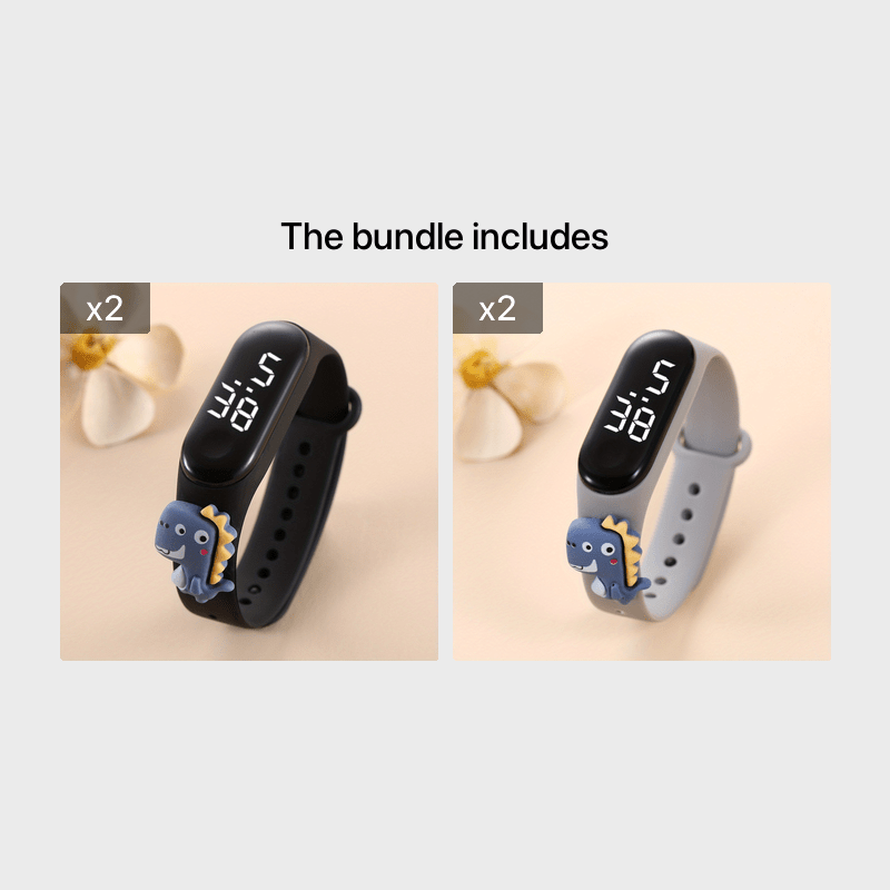 Kids Dinosaur LED Screen Watch Silicone Strap Outdoor Accessory