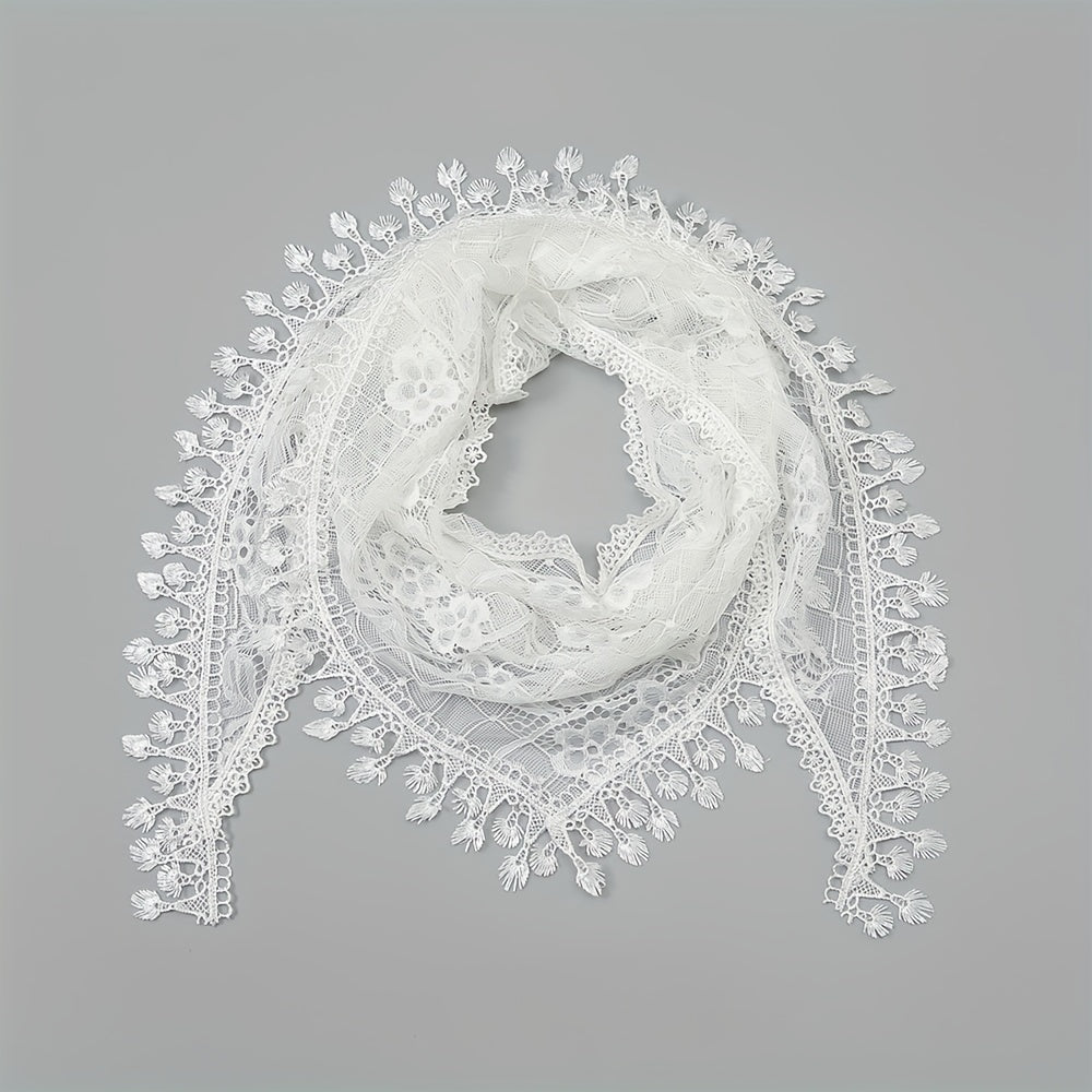 Lace Tassel Triangle Scarf Veil Solid Neck Scarf for Wedding Bride